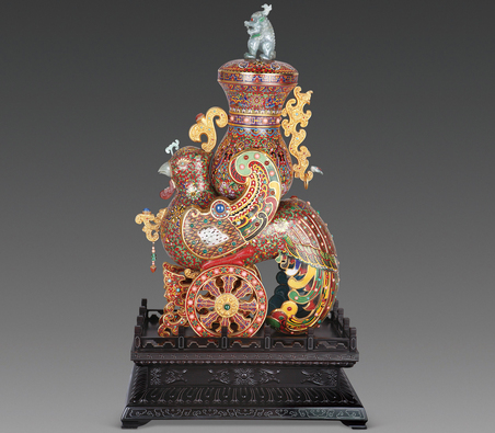 仿清 嵌玉天鸡尊